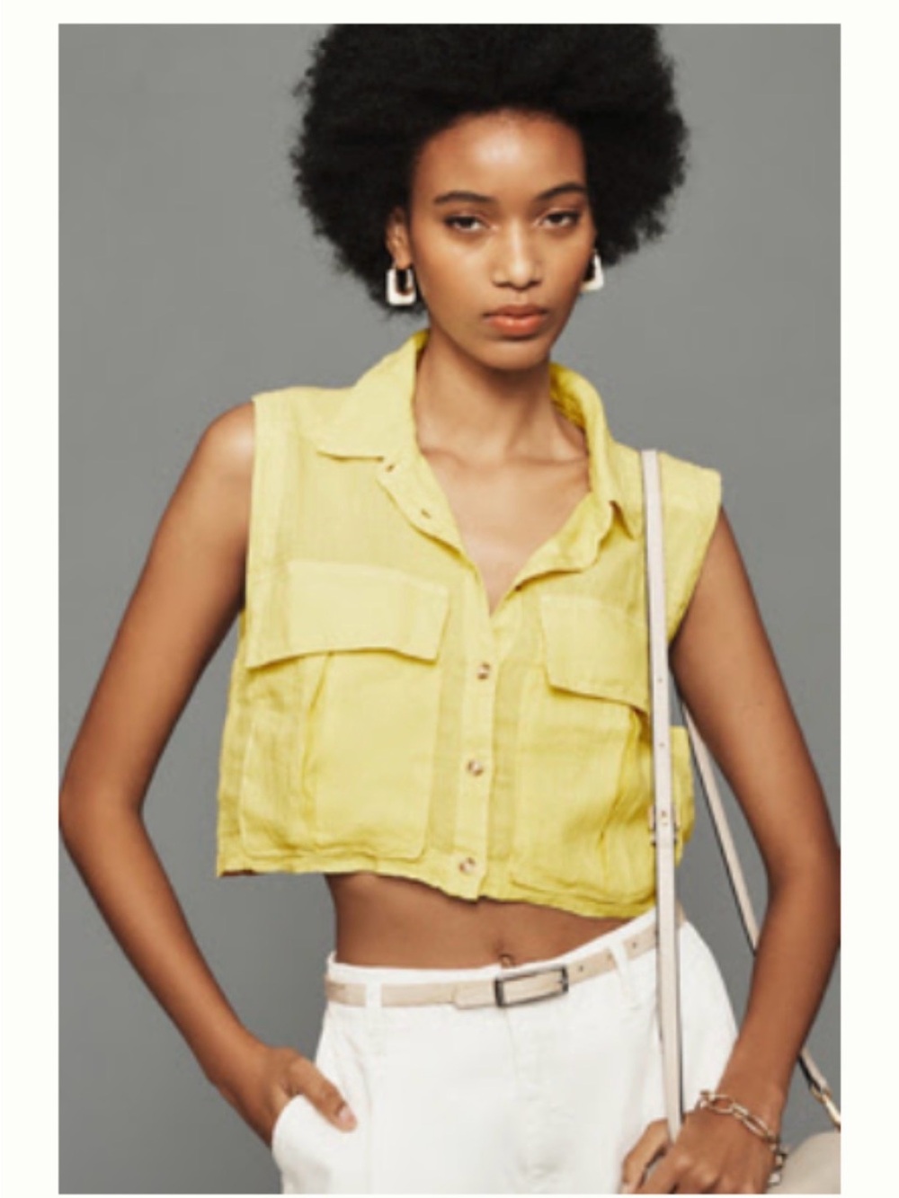 PILCRO SLEEVELESS CROPPED SHIRT